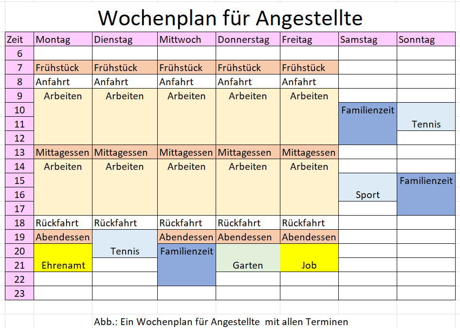 Wochenplan für Angestellte